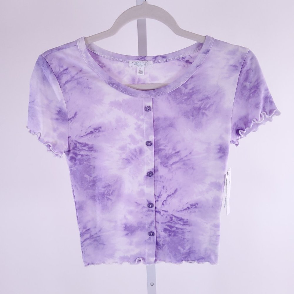 New Abound Short Sleeve Lettuce Edge Purple Tie Dye Pajama Top Size Medium